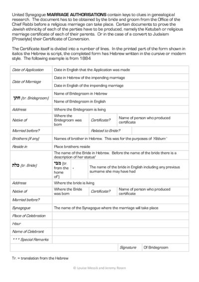 Description of Marriage Authorisation 1884